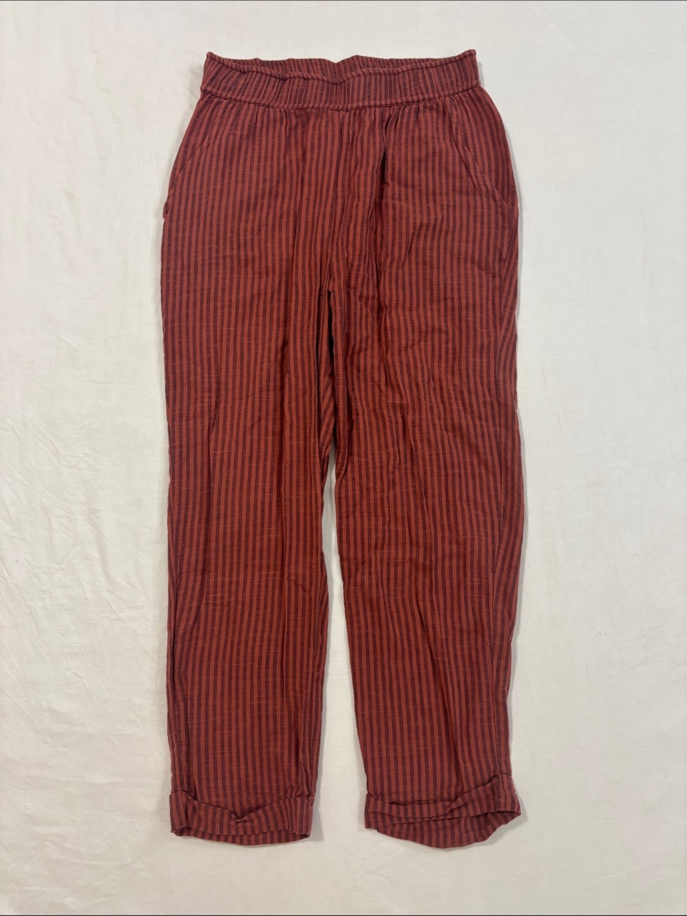 Sundry for Evereve Pants with Rust and Burgundy Stripes 100% Cotton